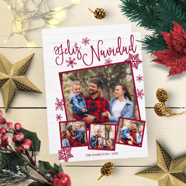 Convite Feliz Navidad Snowflake Rustic 4 Fotos Natal (Criador carregado)