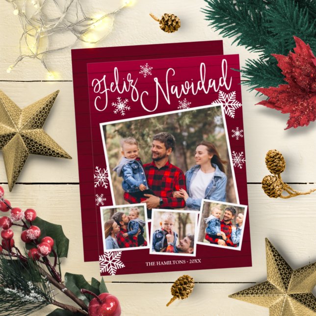 Convite Feliz Navidad Snowflake Rustic 4 Fotos Natal (Criador carregado)