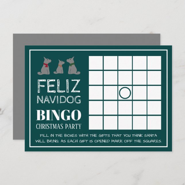 Convite Feliz Navidog, Bingo da Festa de Natal Espanhola (Frente/Verso)