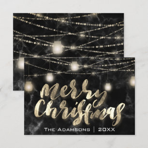 Convite Feliz nome de Natal Luzes mármore preto