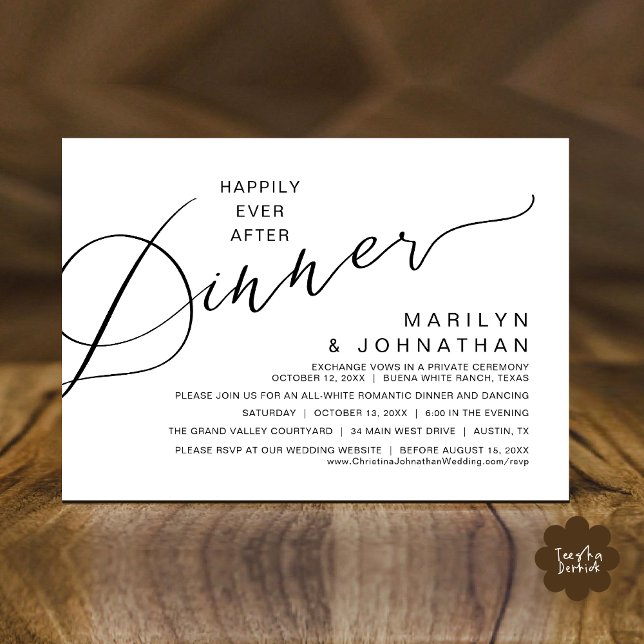 Convite Feliz Nunca Após Janta, Festa de casamento Moderna (Happily Ever After Romantic Wedding Dinner Party Invitation Card Modern Boho PDF Classy Black White)