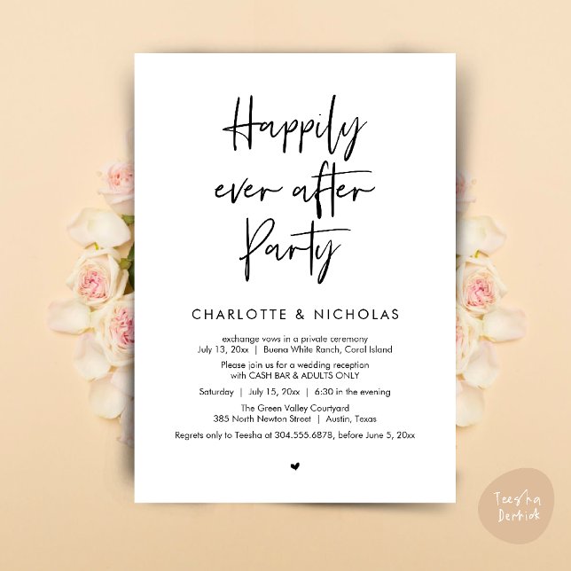 Convite Feliz Nunca Após Jantar Festa de casamento Bar (Happily Ever After Modern Dinner Wedding Reception Party Cash Bar Invitation Card PDF Black White)