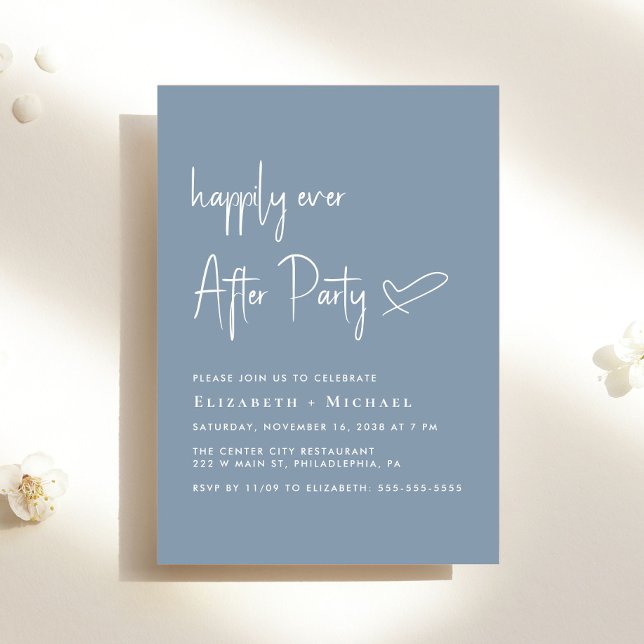 Convite Feliz Nunca Após Recepção de casamento Azul Derran (An chic Happily Ever After Party invitation for your wedding celebration)