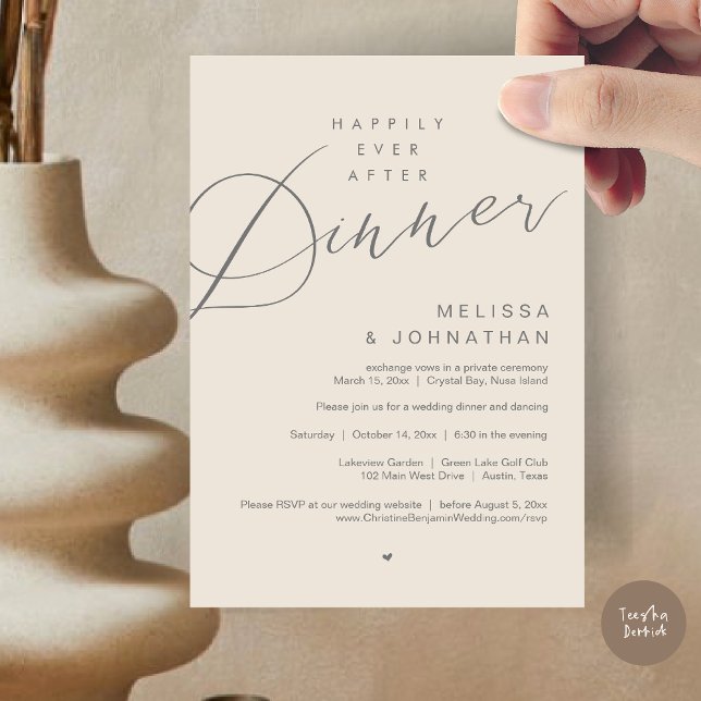 Convite Feliz Nunca Depois Da Cinza De Sorvete De Festa de (Happily Ever After Dinner Invitation Card, PDF, Modern Romantic Wedding Elopement , in Cream Grey)