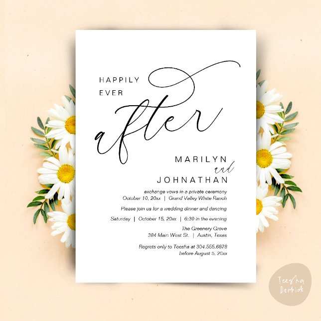 Convite Feliz Nunca Depois Da Festa de casamento Jantar Da (Romantic Happily Ever After Wedding Dinner Party Lunch Brunch Invitation PDF Card Black White)