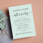 Convite Feliz Nunca Depois Da Recepção de casamento Da Cas<br><div class="desc">Elemento verde de menta simples e quente ou anúncio privado de casamento e convite para recepções de casamento. "Feliz Festa Nunca Depois" é escrito em uma mistura de simples tipografia e um roteiro de na moda com pestanas. Personalize seu anúncio de casamento e seu convite de recepção e adicione seus...</div>