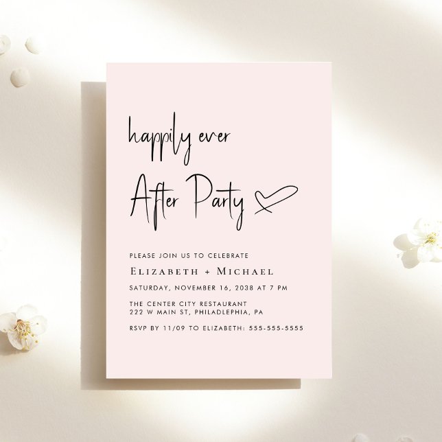 Convite Feliz Nunca Depois Da Recepção de casamento Rosa D (An chic Happily Ever After Party invitation for your wedding celebration)