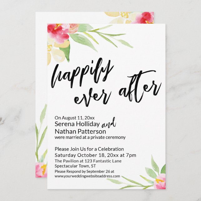 Convite Feliz Nunca Depois Das Flores De Aquarela De Escri (Frente/Verso)