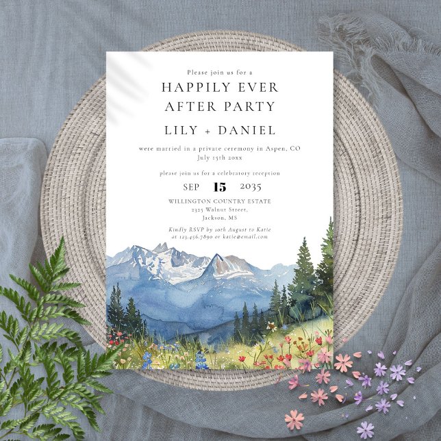 Convite Feliz Nunca Depois Do Casamento Da Montanha Waterc (Happily Ever After Watercolor Mountain Wedding Invitation)