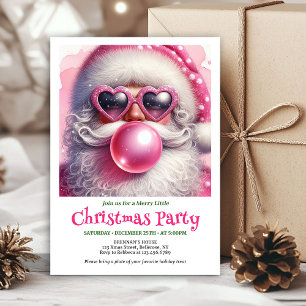 Convite Feliz Papai Noel rosa chiclete aquarela Natal
