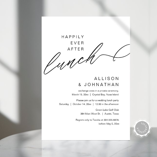 Convite Feliz Para Sempre Após Almoçar Elopemento Moderno  (Happily Ever After Lunch, Modern Minimalist Wedding Celebration, Digital Download Invites.)