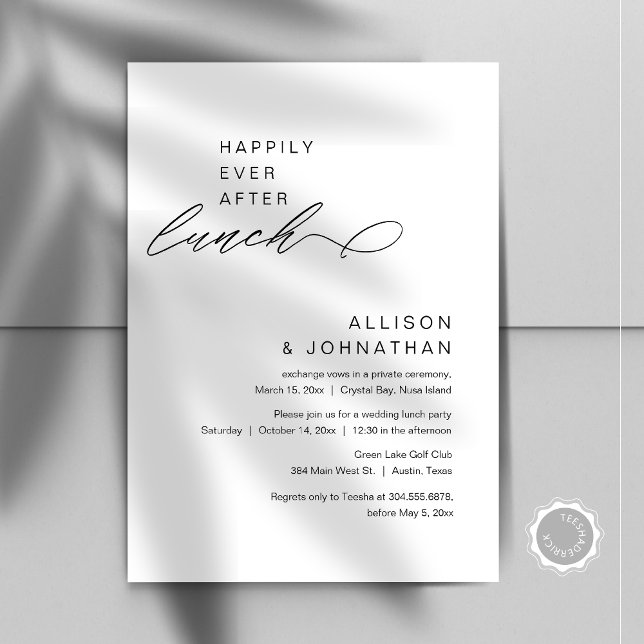 Convite Feliz Para Sempre Após Almoçar Elopemento Moderno  (Happily Ever After Lunch, Modern Minimalist Wedding Celebration, Digital Download Invites.)