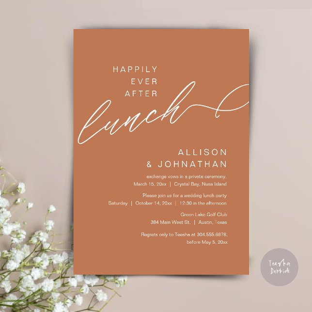 Convite Feliz Para Sempre Após O Almoço, Casamento, Cobre  (Happily Ever After Lunch, Wedding, Copper Brown Invitation card, pdf)