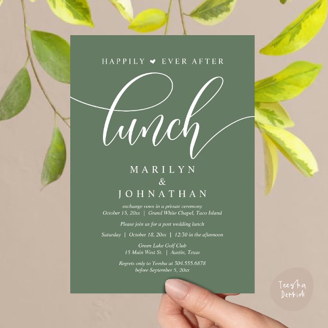 Convite Feliz Para Sempre Após O Almoço, Casamento Poste (Happily Ever After Lunch, Wedding Party Invitation Card PDF Modern Romantic Greenery Sage Green)