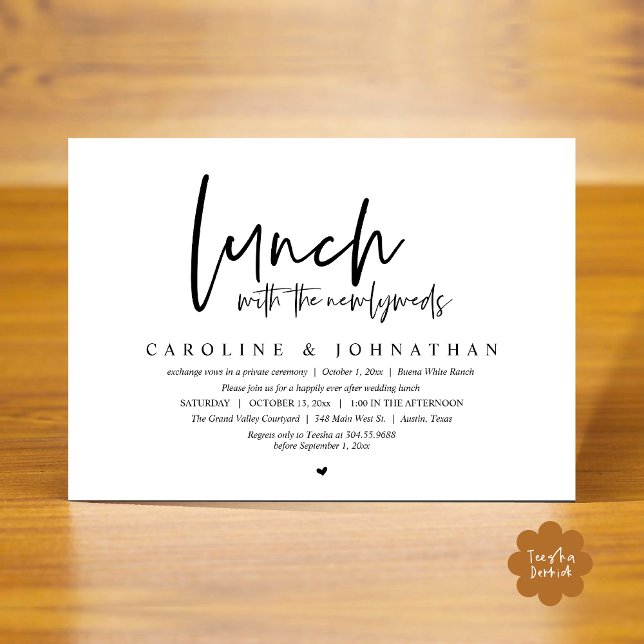 Convite Feliz Para Sempre Após O Almoço Com Os Novos Joven (Lunch with the Newlyweds, Happily Ever After Modern Minimalist Invitation Card PDF Black White)