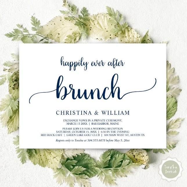 Convite Feliz para Sempre Brunch, Casamento às Pressas, Az (Happily ever after brunch, Modern wedding, invitation card, PDF, in Navy blue)