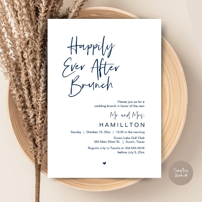 Convite Feliz para Sempre: Brunch na Manhã Seguinte (Happily Ever After Brunch The Morning After Invitation Card PDF Newlyweds in Navy Blue)