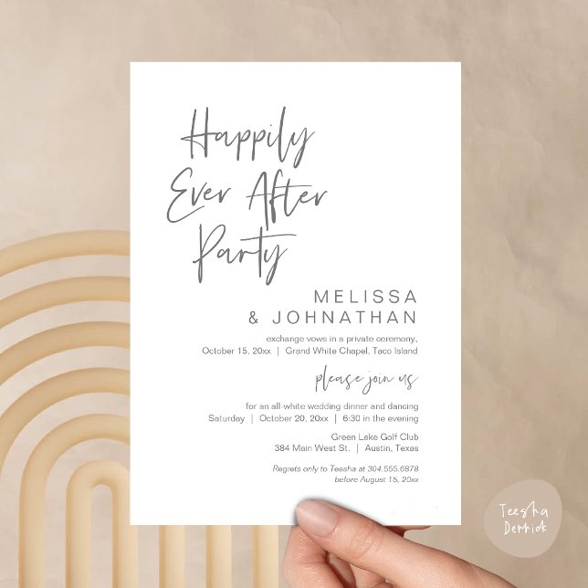 Convite Feliz Para Sempre, Festa de Elopemento de Casament (Happily Ever After Party Invitation Card, PDF, Wedding Elopement Dinner Brunch Lunch, Dark Grey)