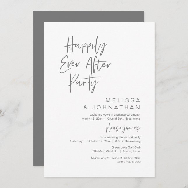 Convite Feliz Para Sempre, Invita Festa De Elopemento De C (Frente/Verso)