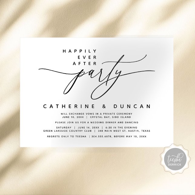 Convite Feliz Para Sempre, Moderno Partido do Elopemento d (Happily Ever After Party, Modern Romantic Wedding Elopement Dinner, Digital Download Invitation Card)