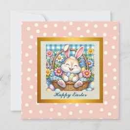 Convite Feliz Páscoa Com Coelho Fofo, Ovos e Floral