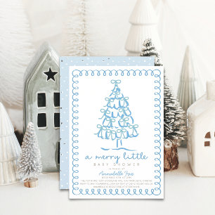 Convite Feliz pequena árvore de Natal Chá de fraldas azul