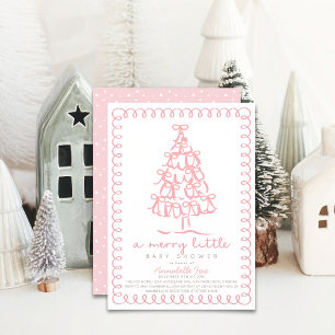 Convite Feliz Pequena Árvore de Natal Chá de fraldas Rosa