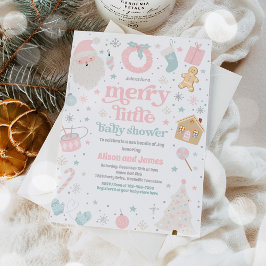 Convite Feliz Pequeno Chá de fraldas De Natal Rosa E Prata