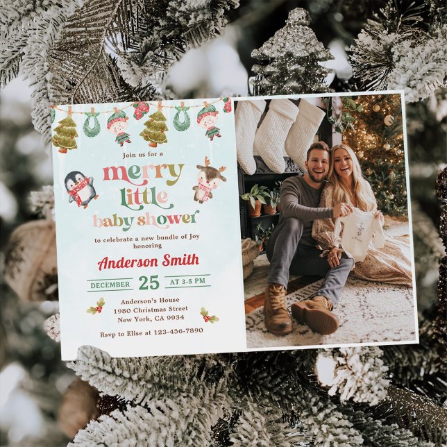 Convite Feliz Pequeno Natal Foto do Chá de fraldas de inve (Criador carregado)