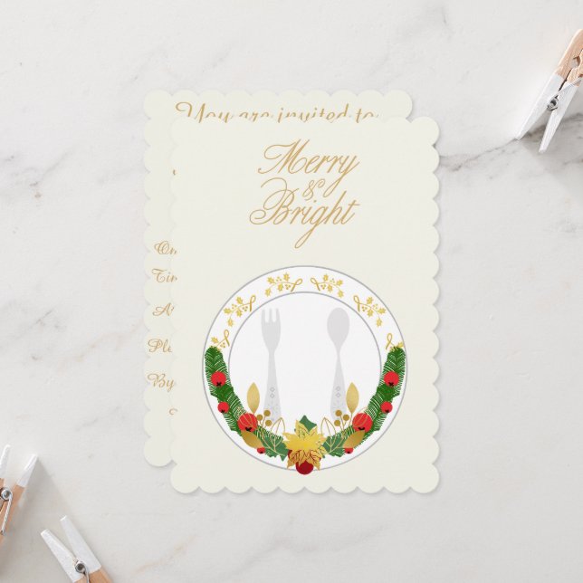 Convite Feliz personalizável e Janto de Natal brilhante (Frente/Verso In Situ)