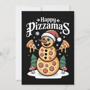 Convite Feliz Pizzamas Natal Pizza Boneco de Neve Chapéu d