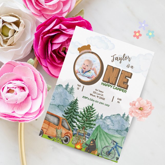 Convite Feliz primeiro aniversario Camper Convide (Rapaz,  (Camper 1st Birthday Invitation Template)