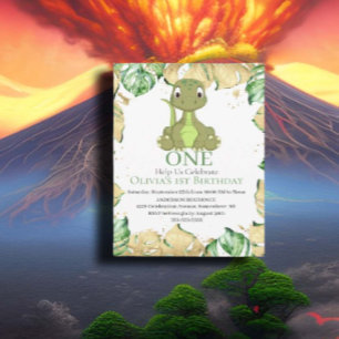 Convite Feliz primeiro aniversario para o seu pequeno dino