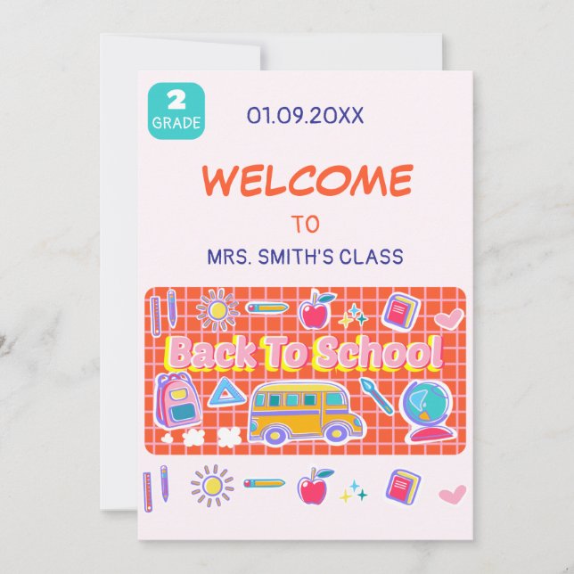 Convite Feliz Primeiro Dia de Aula! Mensagem da Professora (Frente)