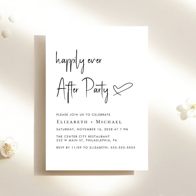Convite Feliz Recepção de casamento De Festas (An chic Happily Ever After Party invitation for your wedding celebration)