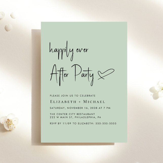 Convite Feliz Recepção de casamento de Sage em Festa (An chic Happily Ever After Party invitation for your wedding celebration)