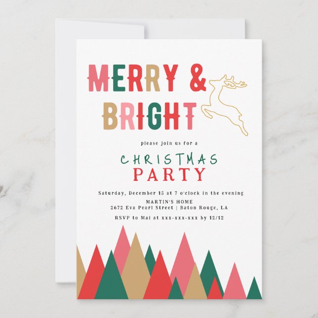 Convite Feliz retrô colorida e festa de Natal brilhante (Frente)