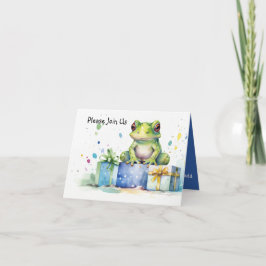 Convite Feliz sapo Verde de Aniversário com presentes empa