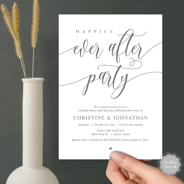 Convite Feliz Sempre Depois da Festa Jantar Dançar (Happily Ever After Party Dinner Dancing Modern Invitation Card, PDF, in Dark Grey)