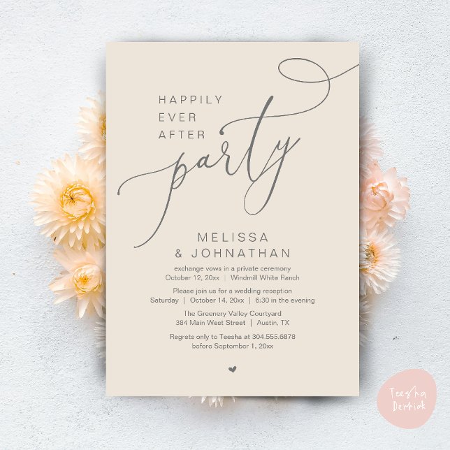 Convite Feliz Sempre Depois da Recepção de casamento Moder (Happily Ever After Party Modern Wedding Reception Dinner Brunch Lunch Invites card PDF Cream Grey)