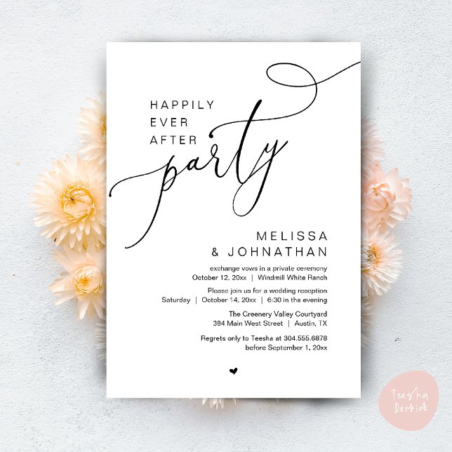 Convite Feliz Sempre Depois da Recepção de casamento Moder (Happily Ever After Party Modern Wedding Reception Dinner Brunch Lunch Invites card PDF Black White)