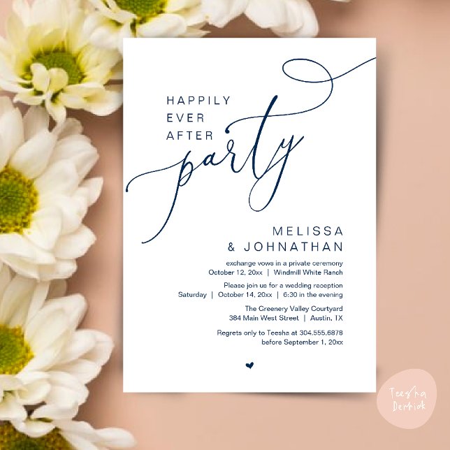 Convite Feliz Sempre Depois da Recepção de casamento Moder (Happily Ever After Party Modern Wedding Reception Dinner Brunch Lunch Invites card PDF Navy Blue)