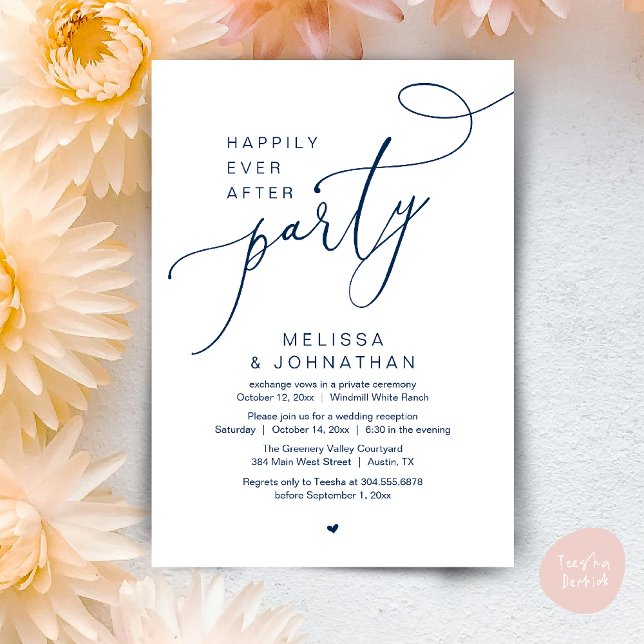 Convite Feliz Sempre Depois da Recepção de casamento Moder (Happily Ever After Party Modern Wedding Reception Dinner Brunch Lunch Invites card PDF Navy Blue)