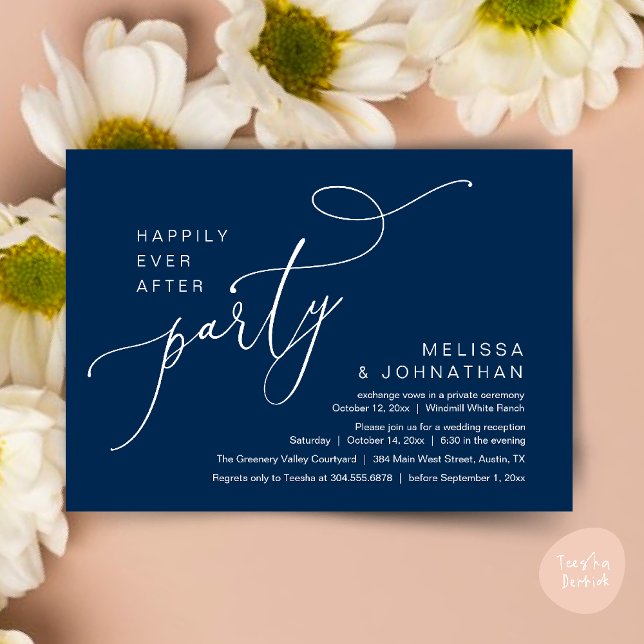 Convite Feliz Sempre Depois da Recepção de casamento Moder (Happily Ever After Party Modern Wedding Reception Dinner Brunch Lunch Invites card PDF Navy Blue)
