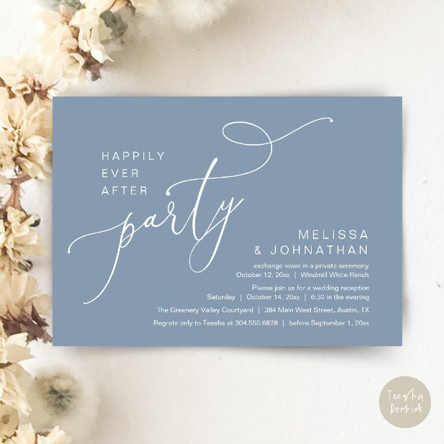 Convite Feliz Sempre Depois da Recepção de casamento Moder (Happily Ever After Party Modern Wedding Reception Dinner Brunch Lunch Invites card PDF Dusty Blue)