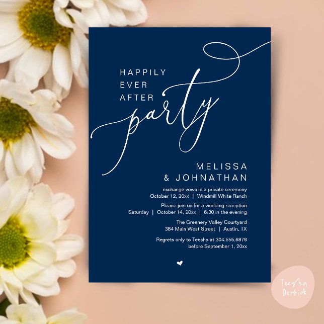 Convite Feliz Sempre Depois da Recepção de casamento Moder (Happily Ever After Party Modern Wedding Reception Dinner Brunch Lunch Invites card PDF Navy Blue)