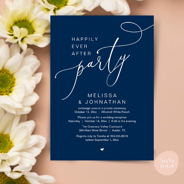 Convite Feliz Sempre Depois da Recepção de casamento Moder (Happily Ever After Party Modern Wedding Reception Dinner Brunch Lunch Invites card PDF Navy Blue)