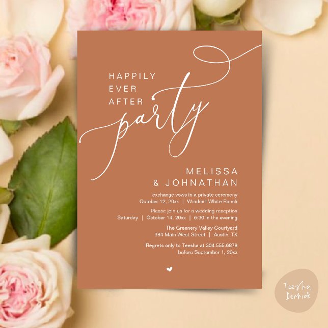 Convite Feliz Sempre Depois da Recepção de casamento Moder (Happily Ever After Party Modern Wedding Reception Dinner Brunch Lunch Invites card PDF Copper Brown)