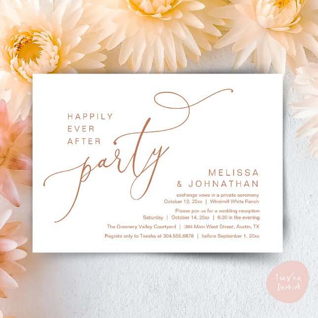 Convite Feliz Sempre Depois da Recepção de casamento Moder (Happily Ever After Party Modern Wedding Reception Dinner Brunch Lunch Invites card PDF Copper Brown)
