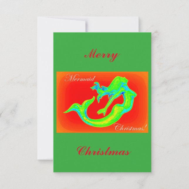 Convite Feliz Sereia Natal vermelho/verde (Frente)